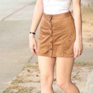 AEO Brown faux suede mini skirt with snap detail